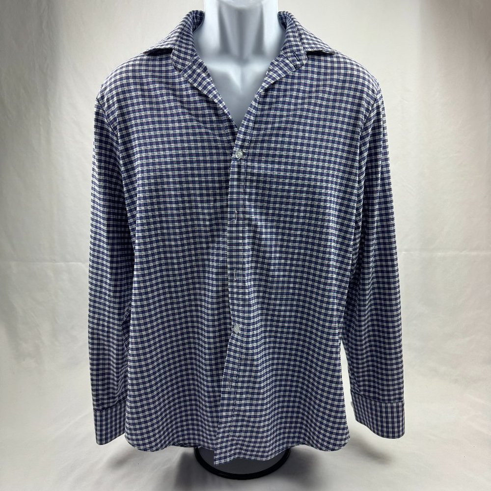Mizzen Main Dress Shirt Men Sz Medium Blue Checkered Trim Fit Button Long Sleeve